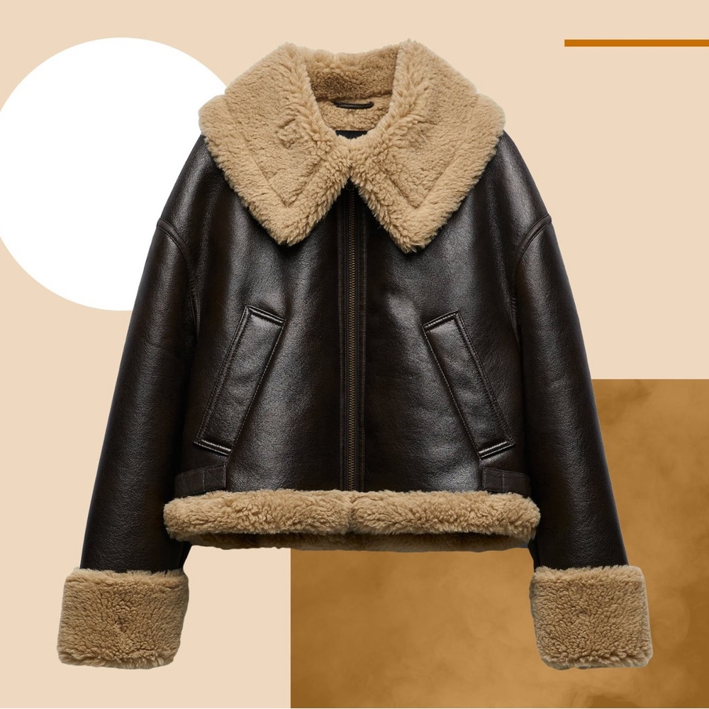 Zara Dark Brown Teddy Jacket with Cream Accents